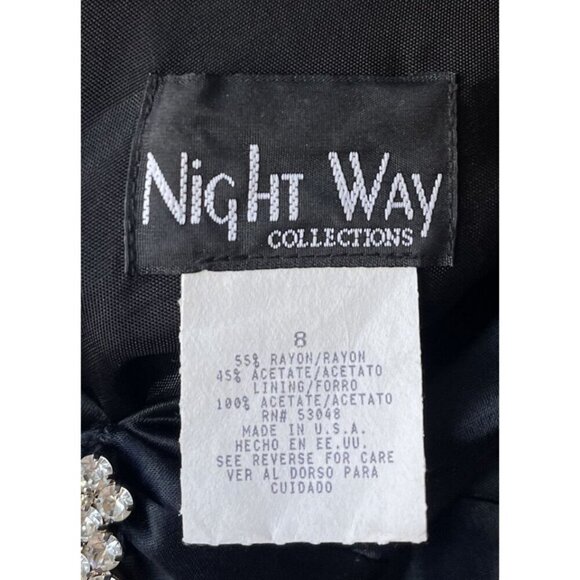 Y2K Maxi Dress Sz 8 Vintage Night Way Black Slip Satin Evening Prom Embellished - Picture 7 of 7